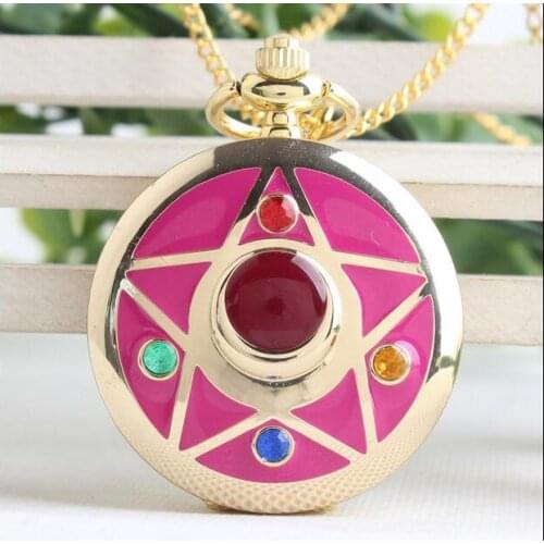 Luxury Fashion Sailor Moon Anime Cartoons Quartz Pocket Watch Analog Pendant Necklace Girl Womens Watches Gift PLK89