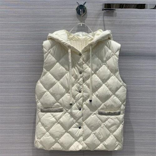 Luxury Down Vest Winter Women Coat 2020 Casual Jacket Diamond Lattice Pressed Hood 100% Cashmere Sweater Undefined Gilet Femme