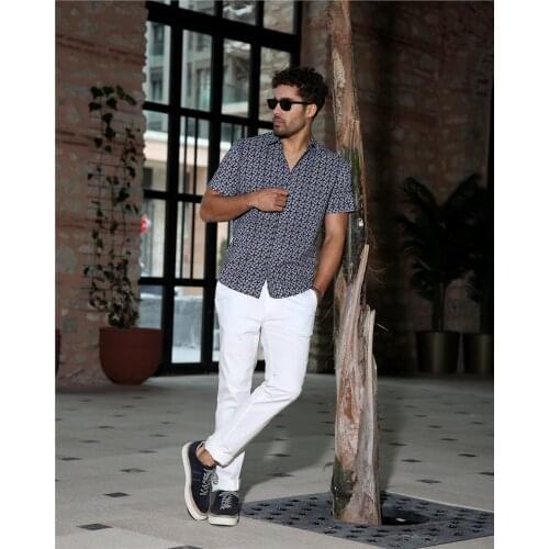 Semco Pattern Short Sleeve Slimfit Mens Shirts Square Pattern Cotton Male 'S Fashion Shirts Oxford Flannel Casual Daily 2021 Summer