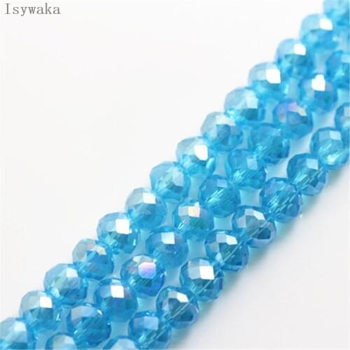 Isywaka Lake blue ab Color 6*8mm 65pcs Rondelle Austria faceted Crystal Glass Bead Loose Spacer Round Bead for Jewelry Making
