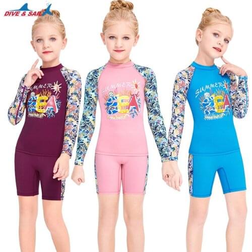 UPF50+ Children Two-Piece Suits Long Sleeve Swimwear Kids Girl Quick Dry UV Shirt Swimsuit Swimming Sails Diving Suit Wetsuit