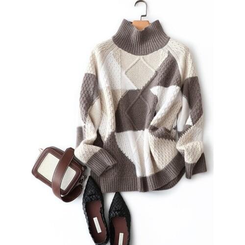 Geometric Turtleneck Womens New Arrival Sweaters Casual Women Tops Winter 2019 Warm Jersey De Mujer Invierno knit sweater female