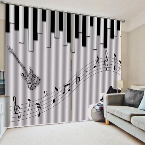 High quality custom 3d curtain fabric black and white piano curtains 3D Blackout Curtains For Living room Bedding room