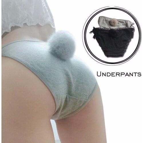 2020 Women Sexy Side Tie Close Panties Cute Rabbit Tail Cotton Briefs Underwear