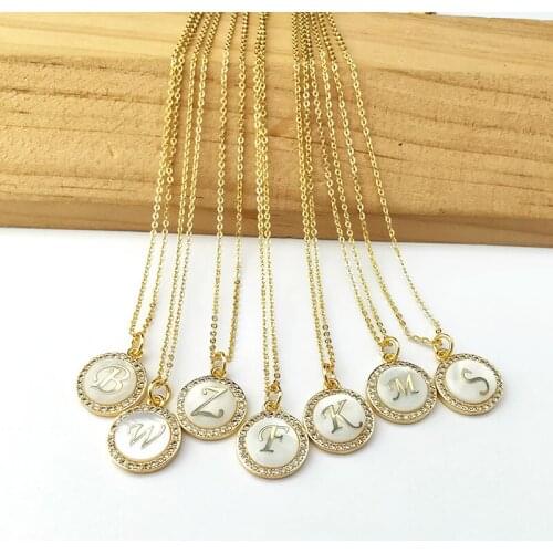 1Pcs New Design Gold Color shell Charms micro pave Crystal Cubic Zircon CZ 26 Alphabet letters pendant necklaces NK481