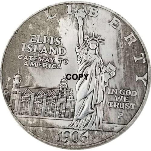 1906 American Lucky Coins Liberty 1 Dollar Replica Coin Ellis Island Antique Morgan Sliver Money Collectible Gift Collection