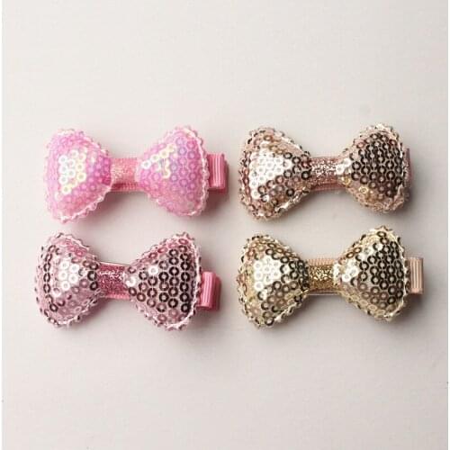20PCS/LOT Glitter Felt Bows Hair Clips Girls Pink Gold Kids Hairpins Cute Small Hair Grips Lovely Kid Headwear Hair Accessories