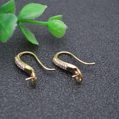20pc Real Gold Plating Various Designs Fish Wire CZ Paved Earring Hooks Pins fit Half Hole Beads Dangle Earrings