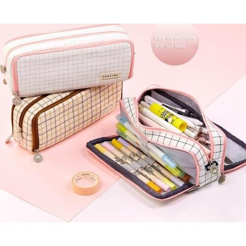 2021 Cute Large Capacity Multi Compartment Pencil Case Canvas Wash Travel Storage Bag School Office Stationary Pencil Box