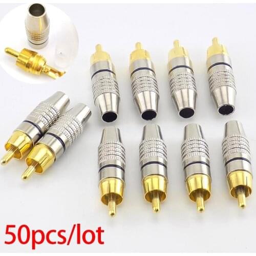 50X RCA Male Plug Connector Non Solder Audio Video Locking Plug Adapter solderness adaptor Cable for CCTV Video Camera Security