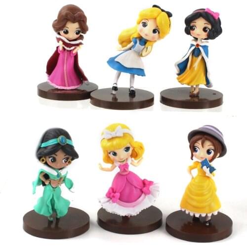 6pcs/set 8cm Q Posket Belle Snow White PVC Figure Toys Princess Dolls Gift for Girl