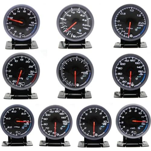 60MM Black Face Boost turbo/Water/Oil temp/Oil press/Voltmeter/Air fuel Ratio/ Exhaust gas temp/tachometer gauge Dual Led Color