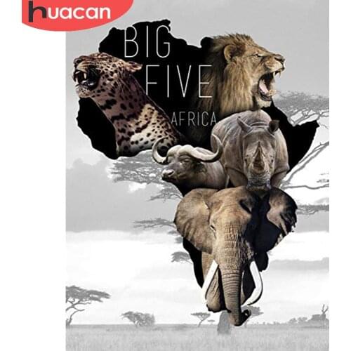 HUACAN Diamond Painting Full Drill Animals Mosaic Elephant Home Decor Embroidery Cross Stitch Lion Diamond Art