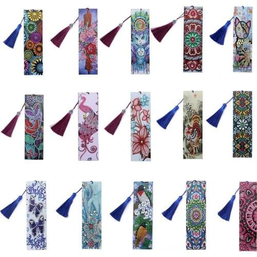 Diamond Painting Bookmark Leather Tassel Book Marks Special Shaped Diamond Embroidery DIY Craft Bookmark Paste Decoration