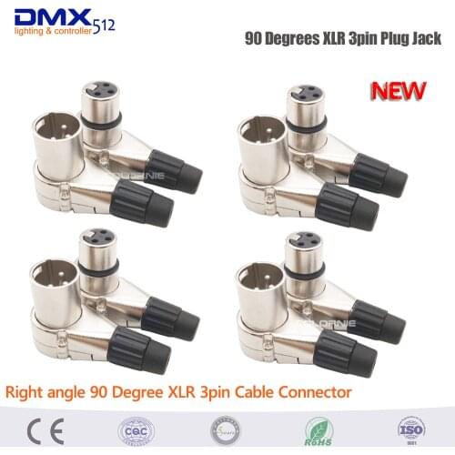 Free shipping 8pcs/lot Right angle 90 Degree XLR 3pin female and male socket for MX512 Signal cable