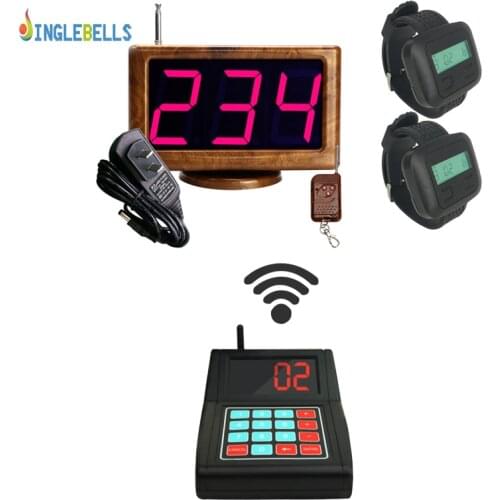 Long Distance Wireless Paging System Multi Function Keypad Transmitter Wristwatch Host LED Display Receiver For Restaurant Cafe