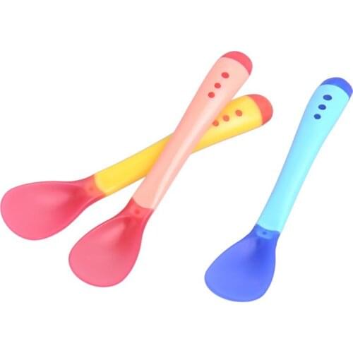 3pcs/set Baby Silicon Spoon Baby Safety Temperature Heat Sensing Thermal Feeding Spoon Kids Children Flatware Feeding Spoons