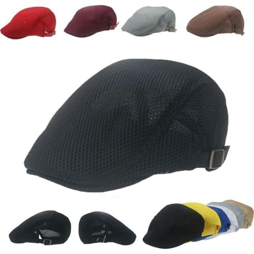 Summer beret for men 2021 navy black mesh breathable buckle adjustable summer women hat newsboy style summer beret gorras hombre