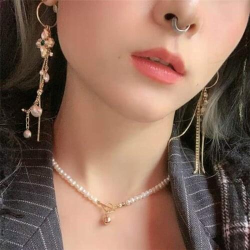 Liemjee Fashion Clavicle Chain OT Buckle Jewelry Personality Bead Pearl Necklace For Women Feature Namour Charm Gift All Seasons
