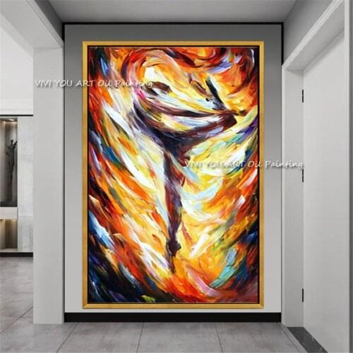 The Fashion Dancing Woman Girl Abstract Modern Thick Oil Painting Handpainted Textured Brush Wall Art Color Decor for School