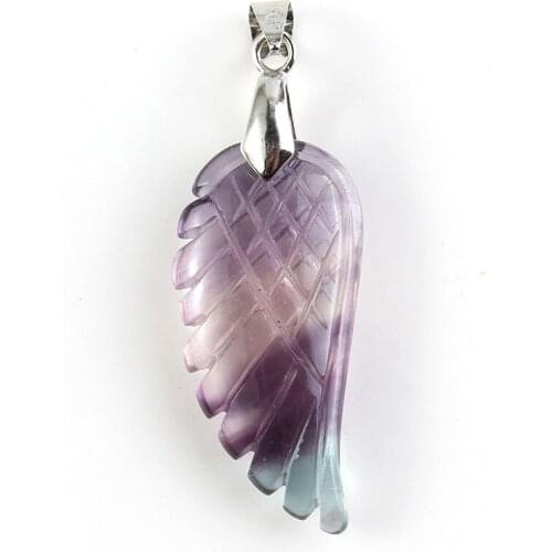 Trendy-beads New Stylish Silver Plated Vintage Stone Wings of Angel Fluorite Pendants Charms Jewelry