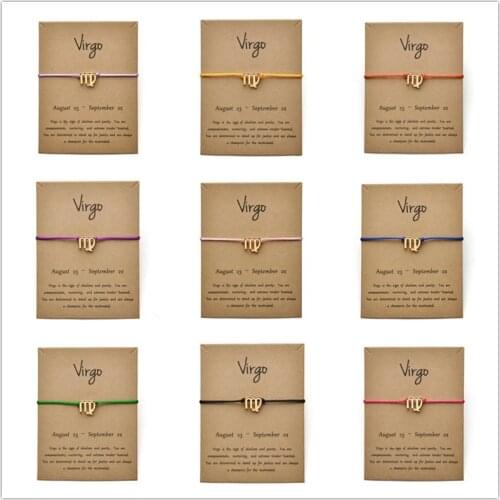 12pcs Fashion Jewelry 12 Constellation Zodiac Virgo Lucky Rope Bracelet Bangles For Women Men Birthday Gift