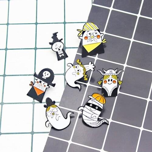 Cartoon finger ghost Enamel Brooch pirate mummy bandage magician skeleton Lapel Pin Finger game Skulls Custom Badges