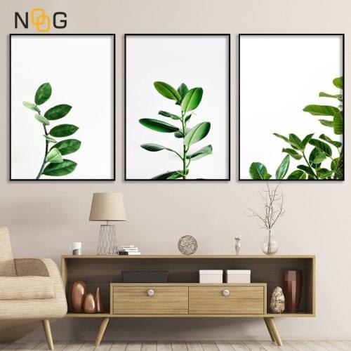 NOOG Modern Green Minimalist Plant Leaves Canvas Art Print Poster , Nordic Green Plant Wall Pictures Kids Room Painting No Frame