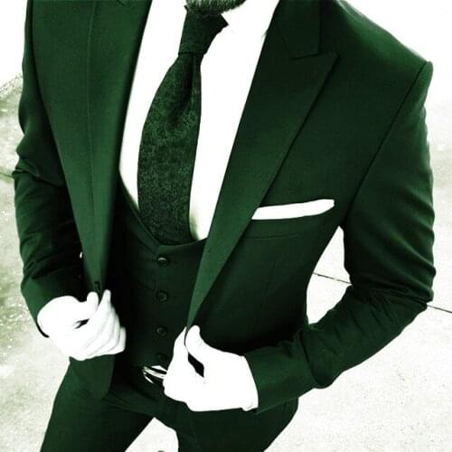 New Arrival Groomsmen Green Groom Tuxedos Peak Lapel Men Suits Wedding Best Man Blazer ( Jacket+Pants+Vest+Tie ) C445