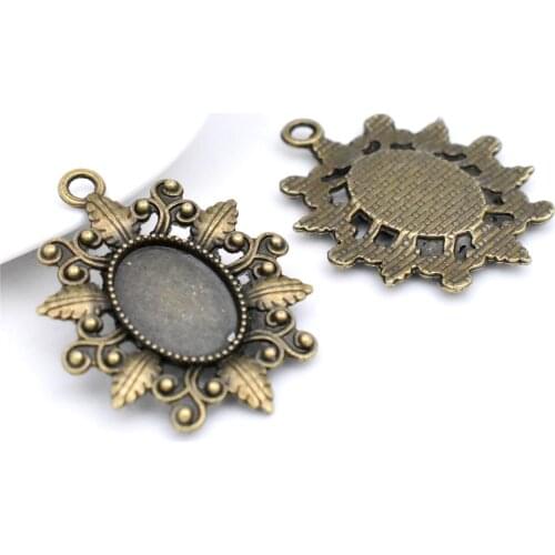 New 5pcs 13x18mm Inner Size Antique Bronze Plated Flower Style Cabochon Base Cameo Setting Charms Pendant