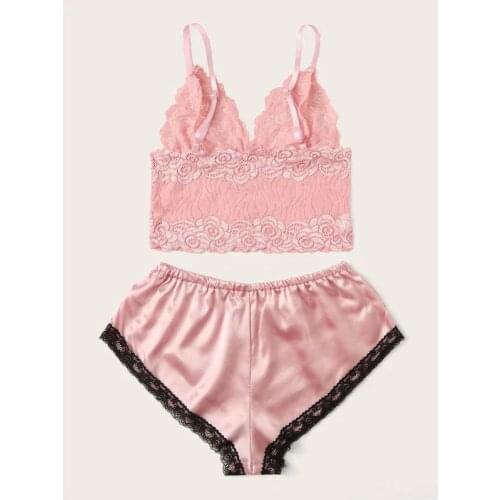 New Design Camisole Black Lace Edge Panties Bralette Girl Lingerie Ultra Thin Transparent Women Underwear Set