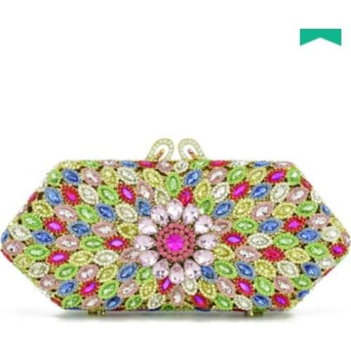 XIYUAN Dazzling Women Crystal Clutch bag Evening Bags Minaudiere Clutch Box Hollow Out Wedding Party Shoulder bags Handbag Purse