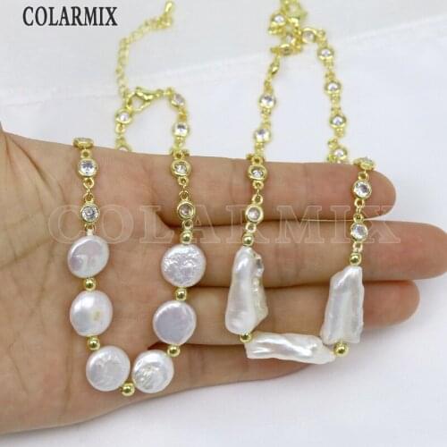 3 Pcs Fresh water pearls Necklace Pendant Necklace Fashion Crystal Chain Gold Pearls Pendant necklace Elegant Necklace 90034