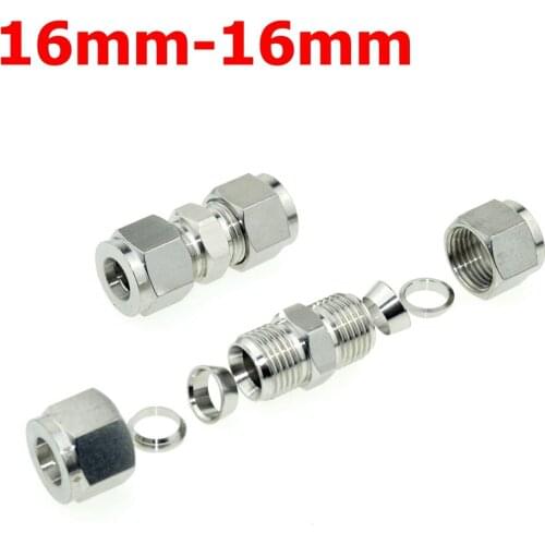 2Pcs 16mm-16mm Double Ferrule Tube Straight Compression Fitting Coupler SS Pipe Connector Stainless Steel 304