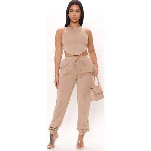 Sleeveless O Neck Pullovers Crop Top + High Waist Sweatpants Women 2 Piece Set Outfits Soild Drawstring Harem Pants 2021 Autumn