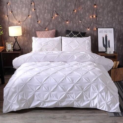Luxury Bedding Set Solid Color Pinch Pleat Duvet Cover With Pillowcase