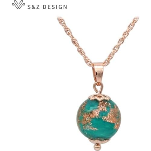 S&Z Original Design Handmade Coloured Glaze Pendant Necklace 585 Rose Gold For Women Girl Fine Temperament Wedding Party Gift