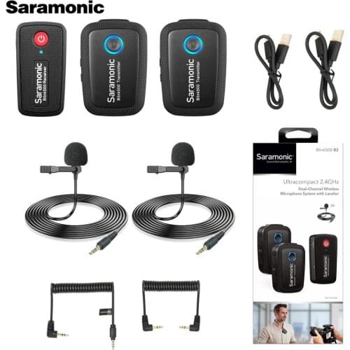 Saramonic Blink500-B2 2.4GHz 2-Channel Professional Wireless Lavalier Microphone System Transmitter Receiver for SLR Camera Smar