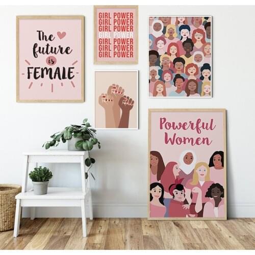 Nordic Female Figure Canvas Painting Girl Power Quote Wall Art Poster Print Boho Picture for Women Girl Room Home Salon Decor