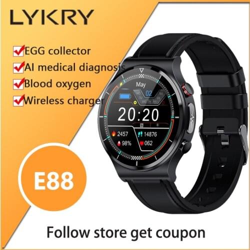 LYKRY E88 Smart Watch Men Watch 1.32 inch Screen EGG Collector IP68 Waterproof Body Temperature Wireless charger Watches PK E80