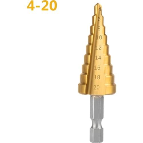 1PCS 4-20mm HSS Straight Flute Step Drill Bit Titanium Coated Metal Wood Milling Cutter Hexagon Handle High Speed Steel Drill