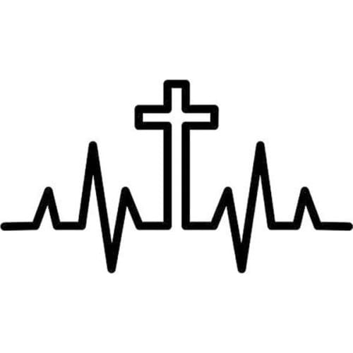 5" Wide Cross Heartbeat Funny Vinyl Decal Sticker Car Stickers Window