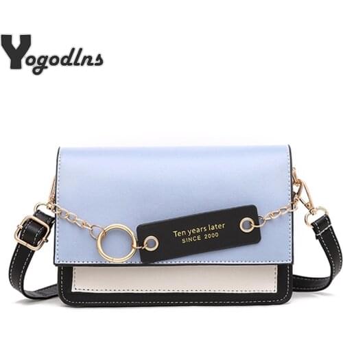 PU Leather Womens Bag Panelled Flap Handbag Fashion Ring Chain Contrast Color Female Purse For 2021 Crossbody Shoulder Bags