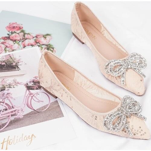 2021 Spring Summer Womens Flat Shoes Ballet Shoes Breathable Knit Pointed Shoes Womens Soft Shoes Women Zapatos De Size 35-41