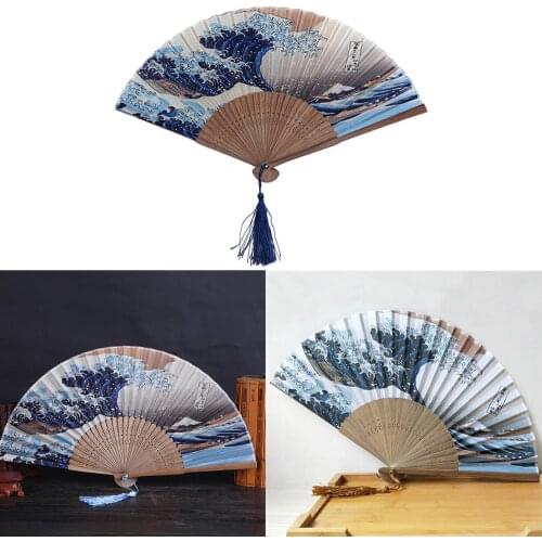 1pc Silk Hand Fan Mount Kanagawa Waves Japanese Folding Fan Pocket Fan Wedding Party Decoration Gifts Home Wall Decoration
