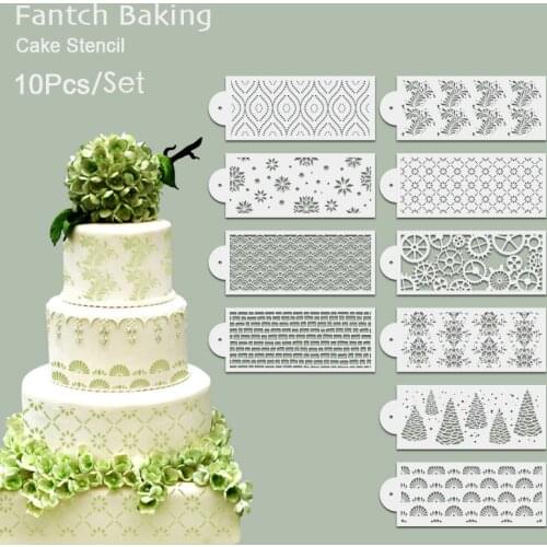 10Pcs/Set Flower Totem Lace DIY Cake Decoration Template Art Stencil Pad Strew Duster Baking Tool Waterproof Material Reuseful