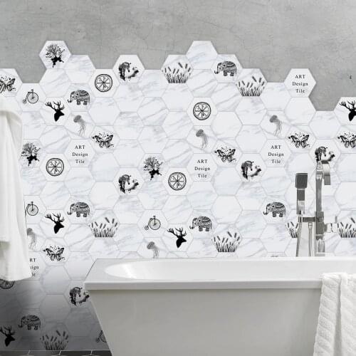 10pcs/set Animal Plant Floor Stickers Bathroom Hexagon Tile Decal Wall Stickers Waterproof Anti-Slip Art Bedroom Decor 20x23cm
