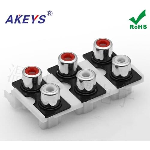 10 pcs One key AV socket RCA seat six-hole PCB welded audio and video socket Lotus seat AV6-4 .4 -10 width