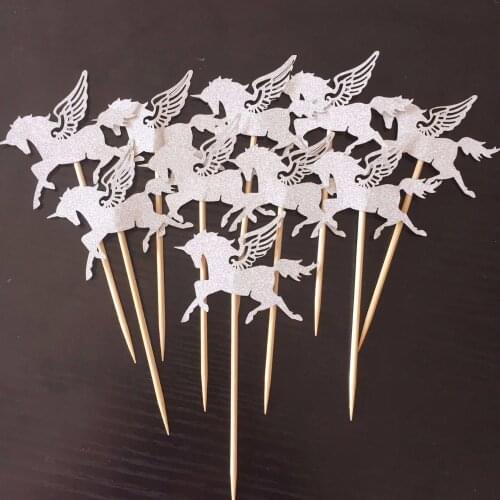 10pcs Silver Gold Unicorn Pegasus Cake Toppers for Wedding Favors Baby Shower Birthday Party Cake Decoration Boy Girl Kids Favor