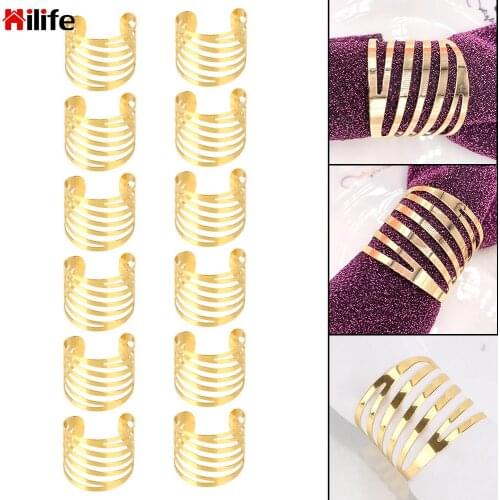 12pcs Wedding Napkin Rings Table Decoration Hollow Out Napkin Buckle Holder Everyday Use Back Pattern